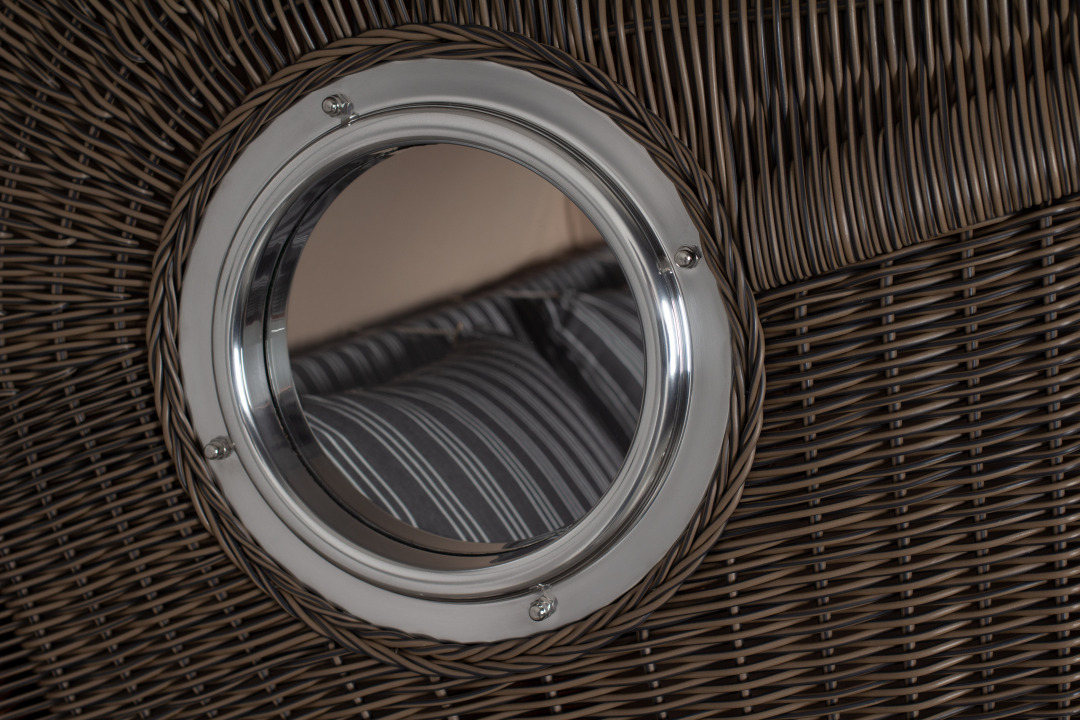 Strandkorb Rantum Bullauge Mahagoni PE Grey Dessin 500 Grau